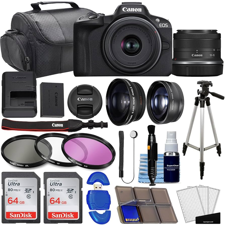 Canon EOS R50 RF-S 18-45mm IS STM ブラック Canon EOS R50 Mirrorless Camera Bundle with 18-45mm Zoom